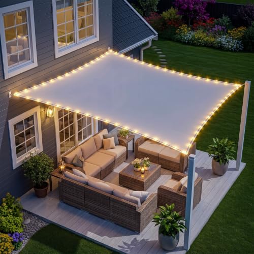 ABIUBIU wasserdichte-Sonnensegel 3x4m mit eingebauter LED-Solar-Lichterkette, 98% UV-Schutz...
