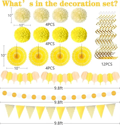 Image of Moon Boat 35PCS Party Decorations Paper Fan Hanging Set - Birthday,Baby Shower,Lemon,Sunflower Theme Decor (Yellow)