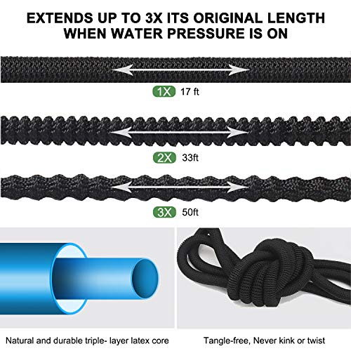 Hermard 50ft Expandable Garden Hose with 9 Function Nozzle, Lightweight Flexible Leakproof Water Hose with Solid 3/4\" Brass Fittings, Kink Free Extra Strength 3750D Durable Gardening Hose Pipe