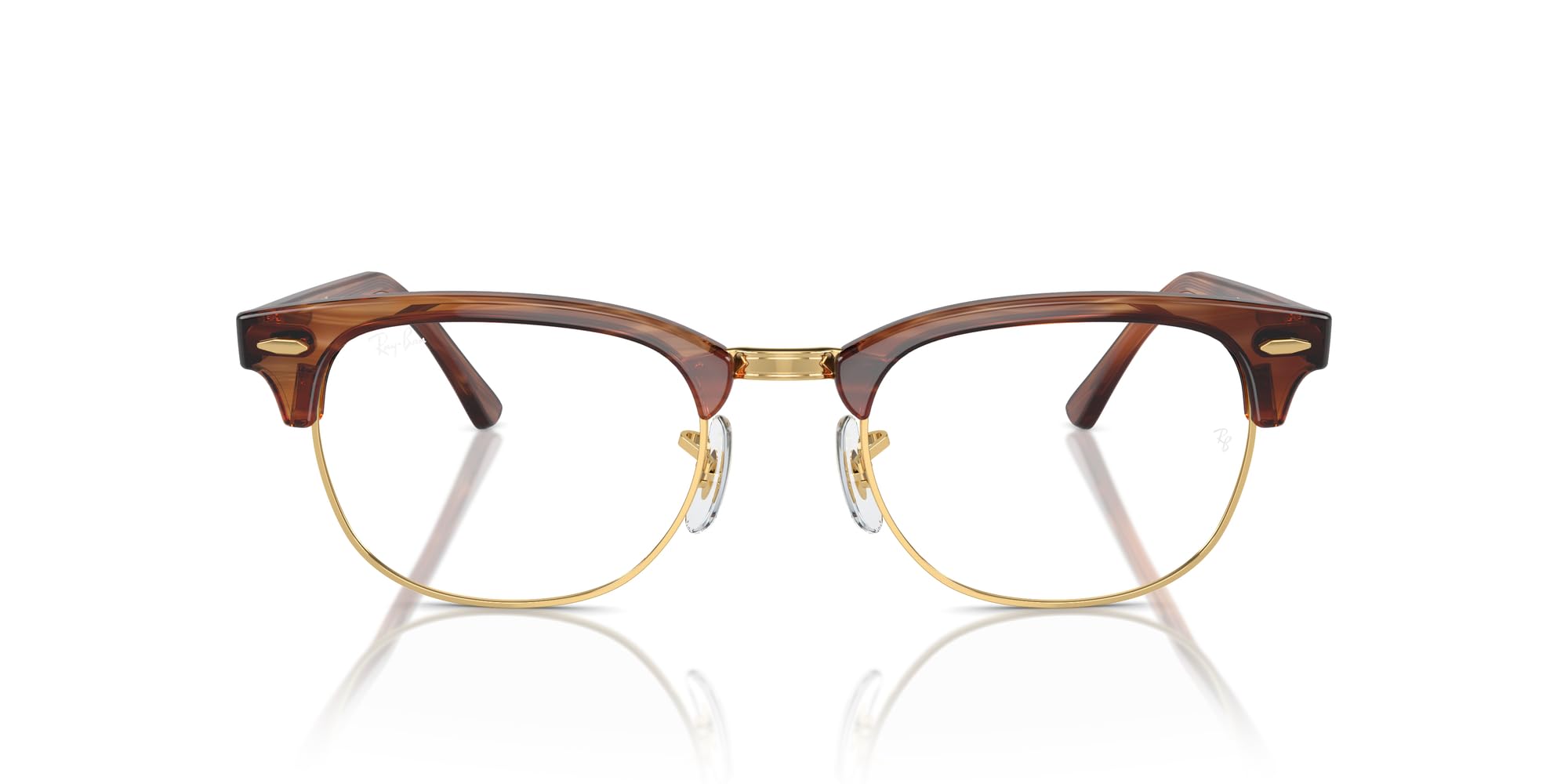 Ray-Ban Rx5154 Clubmaster Square Prescription Eyewear Frames, Striped Brown On Gold/Demo Lens, 51 mm