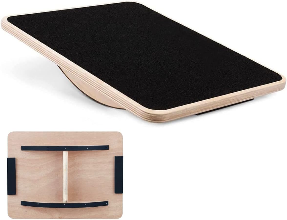 Wooden Balance Rocker Board,Stability Training,Wood Standing Desk Wobble and Balancing Board for Under Desk,Anti Slip Roller