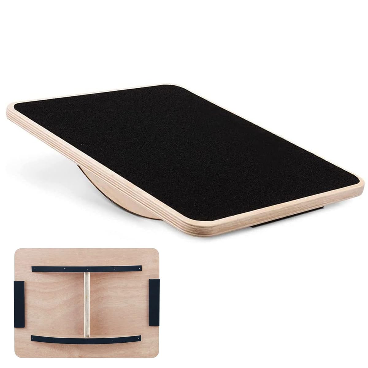 Wooden Balance Rocker Board,Stability Training,Wood Standing Desk Wobble and Balancing Board for Under Desk,Anti Slip Roller