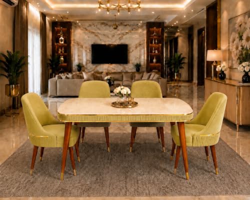 Image of WOODEN SPACE Majestic 4 Seater Wooden Dining Table Set | Urban Marble Top Dining Table with Chairs for Dining Room & Kitchen (Light Green Modern Grand Aura) (54 x 36 x 30 inch)
