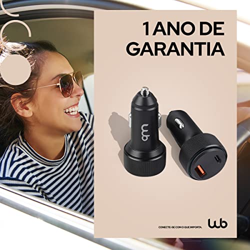 WB Carregador USB-C e USB-A rápido Veicular com duas entradas 48W, Preto