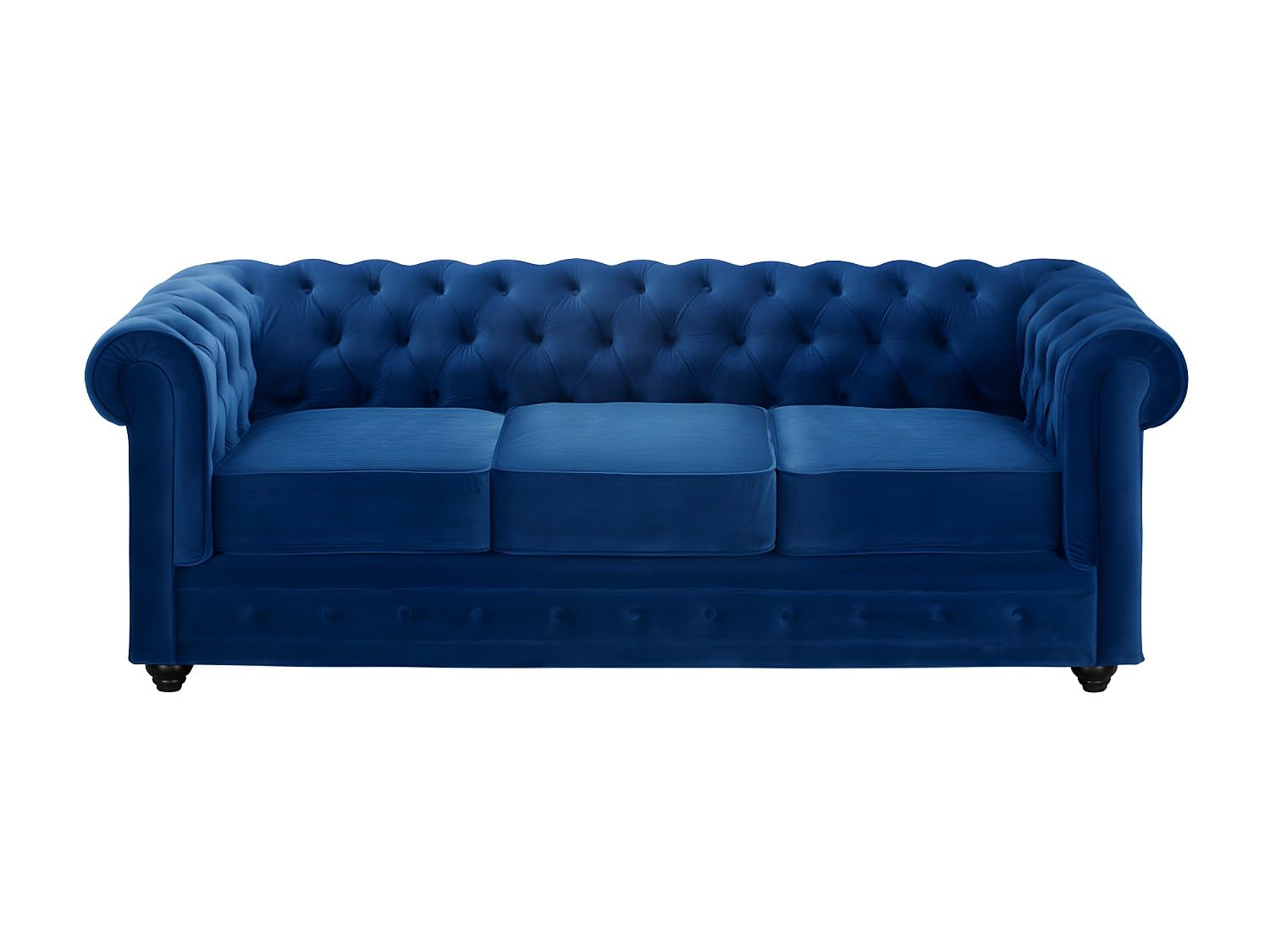 Vente-unique - Sofá Fijo 3 plazas Chesterfield - Terciopelo - Azul eléctrico | Forma mítica Chesterfield, asiento desenfundable