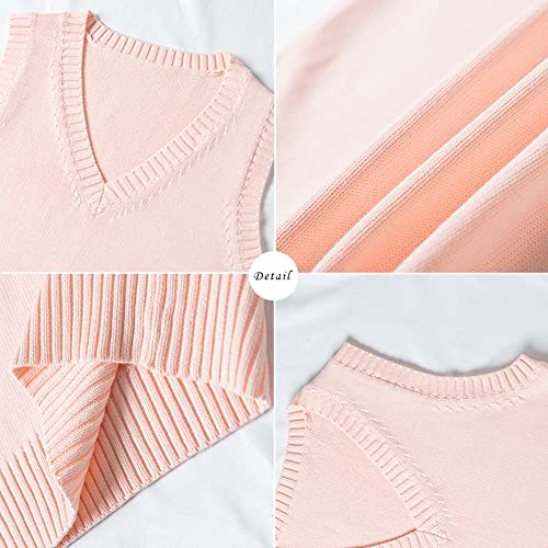 Blostirno Women’s Sweater Vest V Neck JK Uniform Kint Vests Solid Classic Sleeveless Pullover Sweaters Tops2