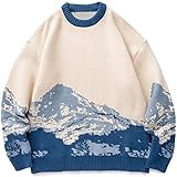 Hommes Hip Hop Streetwear Harajuku Pull Vintage Snow Mountain Pull tricoté Hiver Casual Jumper Knitwear-color 1, M