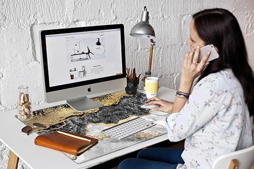 Image of 36x24 Mouse Pad Black and Gold Marble Giant Desk Mat XXXL Mousepad Extra Large Desk Pad Oversized Huge Computer Mat with Stitched Edges Non-Slip Rubber Base for Office Work Home Game