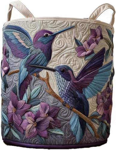 Image of Quilted Laundry Basket With Handles,boho storage basket,quilted basket | aesthetic decorative laundry basket ,washable storage basket,for storing clothes, blankets, and thing