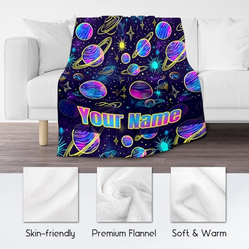 Custom Planet Blanket - 50x60 Inches Cute Throw Blanket for Men, Women - Soft Fuzzy Blankets for Bed, Couch & Travel