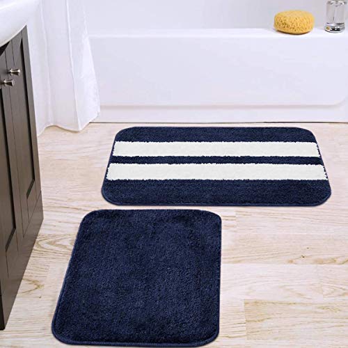 Image of Cazimo Microfiber Rectangle Shaped Anti-Skid Bath Mats | Soft & Super Absorbent Mats for Shower | Washable, Non-Slip & Quick-Drying Mats, 40x58 CM | Pack of 2 (Blue & White)