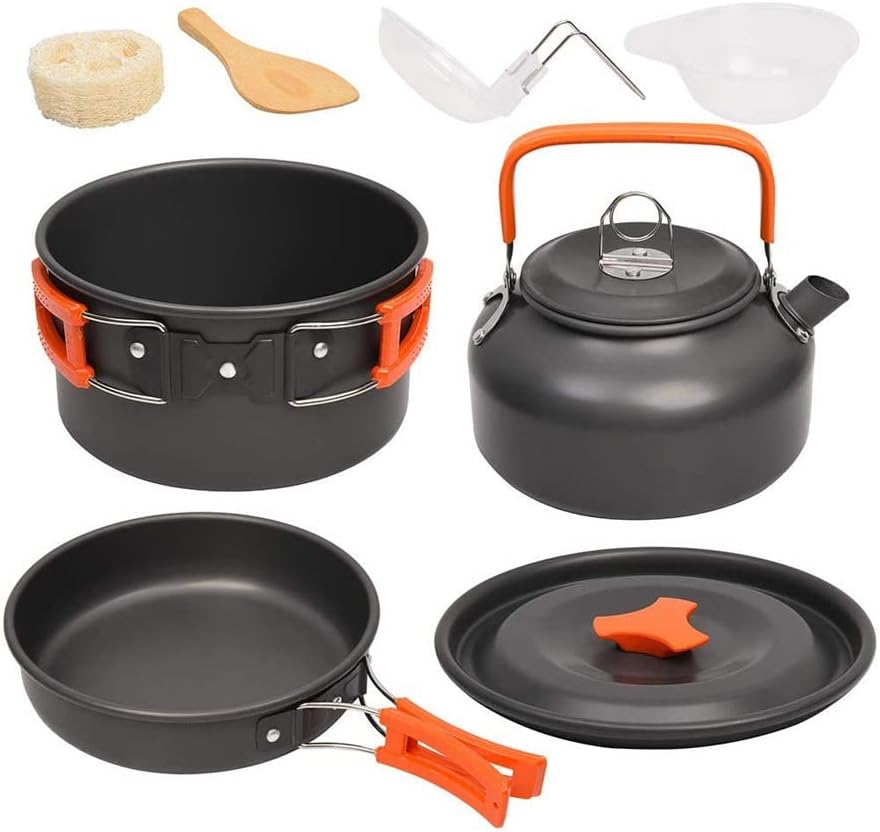 Camping Cookware Kit Outdoor Aluminum Cooking Set Water Kettle Pan Pot Travelling Hiking Picnic BBQ Tableware Equipment