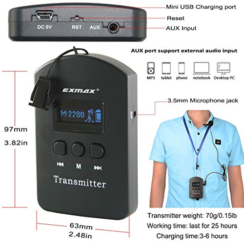 Sistema Inalámbrico para Guías Turísticos EXMAX EXD-6688 de 2.4 GHz con 2 Transmisores y 20 Receptores, Estuche de Carga de 32 Ranuras para Conferencias, Iglesias y Traducción Simultánea miniatura 4