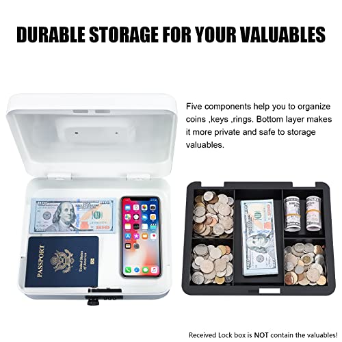 Image of KYODOLED Large Cash Box with Combination Lock,Safe Metal Box for Money, Storage Lock Box with Money Tray,9.84 inchx 7.87 inchx 3.54 inch White Large