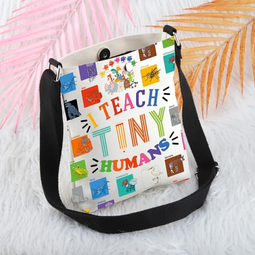 MBMSO Pre-K Teacher Gifts I Teach Tiny Humans Crossbody Bag Preschool Daycare Teacher Appreciation Gifts Nursery Teacher Bag4