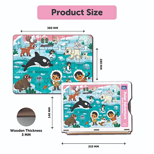 Image of Mini Leaves 24 Piece Polar Adventure Jigsaw Puzzle - Wooden Educational Toys for Kids 3+ Years - Safe & Durable Pre-School Gift