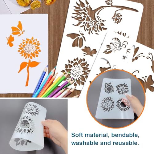 HLIWS Sunflowers Stencil Template-11 Pcs Flower Stencils Template,Butterfly Drawing Template for Painting on Wood,Canvas,Wall,Scrapbooking(21x28cm) - Image 4
