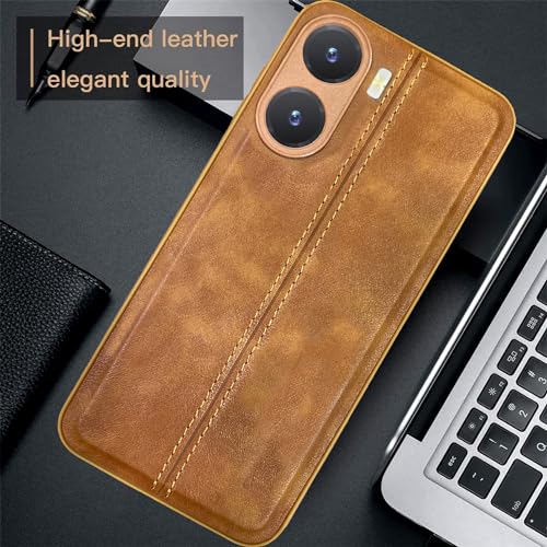 Image of A rtistque Premium Thread Leather Back Cover Case for Vivo T2x 5G | Drop Protection | Smooth Grip | Raised Camera Edges - Brown