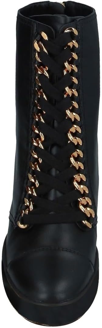 FSJ Women Wedge Heel Platform Ankle Boots Chain Lace-up Chunky Combat Booties Round Toe Pumps Zipper Fashion Sneakers Size 4-16 US