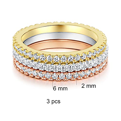 MDFUN Tri-Color Gold Plated Cubic Zirconia Band Stackable Promise Ring 3 PCS Set2