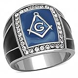 Qualität Made in Europe ISADY - Manuel - Herren-Ring - Edelstahl - Franc-maçonnerie - Freimaurer - Tempelritter - Zirkonium und Email Blau - T 67 (21.3)