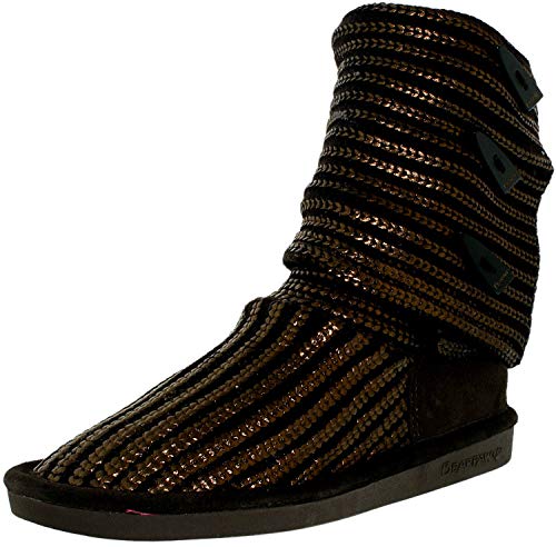 BEARPAW Womens Knitallic: 14 in. ADJ. Boot (Bronze, 10)