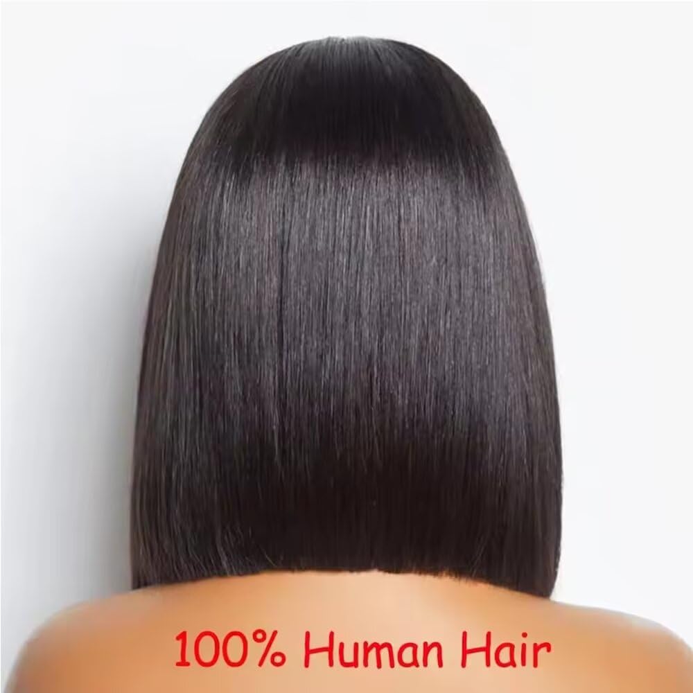 Match All Skin Bone Straight Blunt Cut Bob Human Hair Bleached Knots Wigs HD Transaorent 13X4 Glueless Lace Front Brazilian Virgin Human Hair Wig Natural Baby Hair Clean Hairline Wig 150% Density