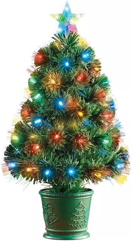 FESTIVE LIGHTS 60CM (2 Feet) Potted Christmas Tree with Multi-Color LED Lights - Easy Setup, Sturdy Foldable Stand, and Durable PVC Branches - Festive Decor for Small Spaces at Home or Office