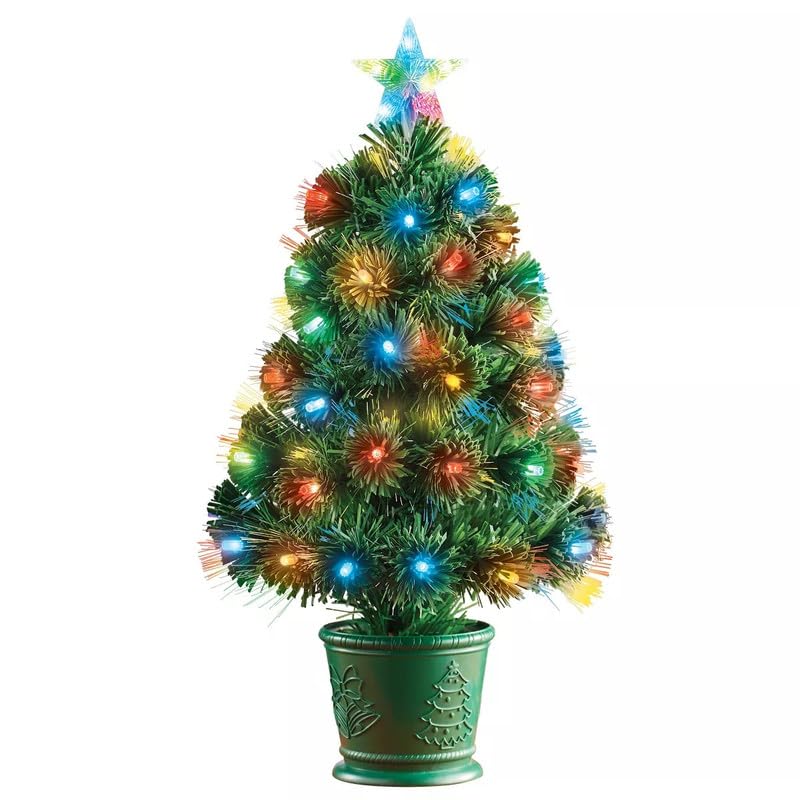 FESTIVE LIGHTS 60CM (2 Feet) Potted Christmas Tree with Multi-Color LED Lights - Easy Setup, Sturdy Foldable Stand, and Durable PVC Branches - Festive Decor for Small Spaces at Home or Office