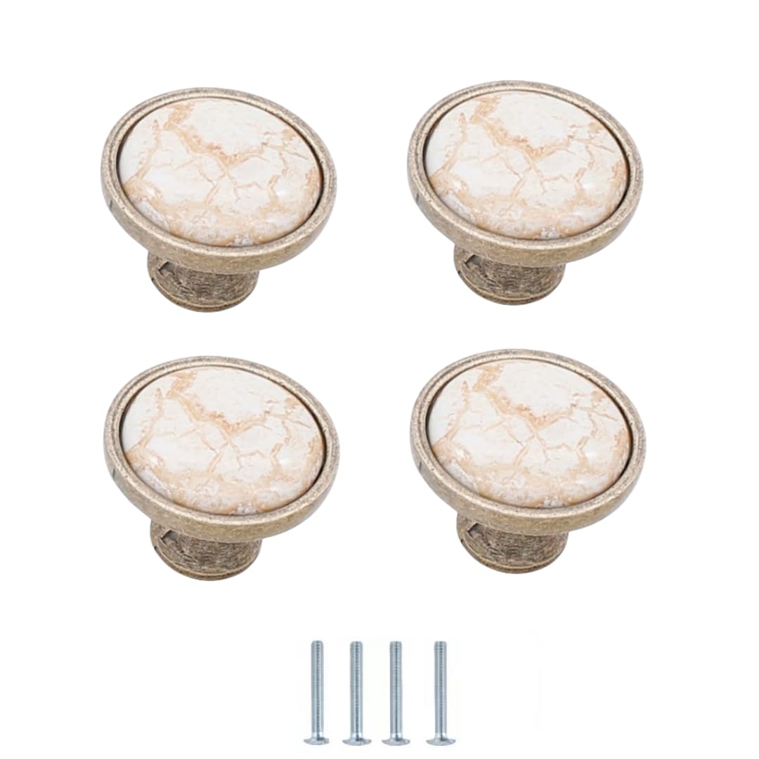 ENmrfvkz Ceramic Cupboard Drawer Handle Knobs, Ceramic Zinc Alloy Cupboard Drawer Handle Knobs Fine Yellow Marble Multiple Sizes 4 Pcs(33 * 25mm)