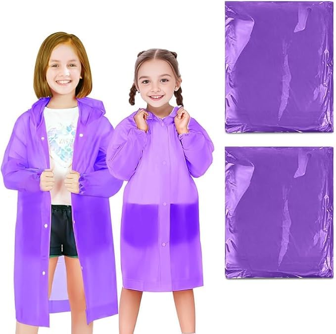 Image of BFONS 2-3 Pack Rain Ponchos for Kids, Reusable Raincoats for Boys Girls with Hood and Sleeves, Waterproof Rain Jackets