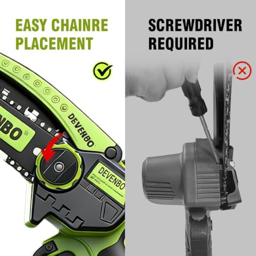 DEVENBO Cordless Mini Chainsaw, 6 Inch 880W Handheld Electric Saw with 2000mAh Battery, Portable Chainsaw for Gardening, Branch Cutting, Camping, Great Gift for Men & Dad - 2