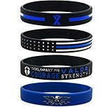 'Thin Blue Line' Silicone Wristband Set with Policeman's Prayer and American Flag - Law Enforcement...
