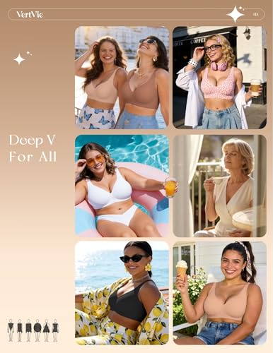 Image of Vertvie Jelly Wireless Bras for Women Push Up Plunge Seamless T-Shirt Bras No Underwire Supportive Full Coverage Bralettes