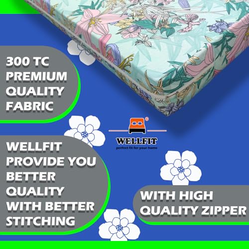 Image of WELLFIT Premium Glace Cotton 300 TC Mattress Cover /Protector for Single Size Bed with Zip | Chain | 3x6 ft | 36x72x6 inch
