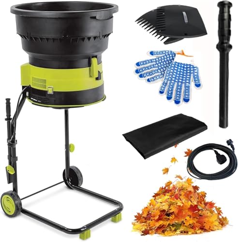 Broyeur de feuilles électrique, broyeur de compost, broyeur de feuilles de jardin portable 2500 W avec roues et sac de rangement, diamètre d'entonnoir 54 cm, broyeur électrique 8 000 tr/min pour