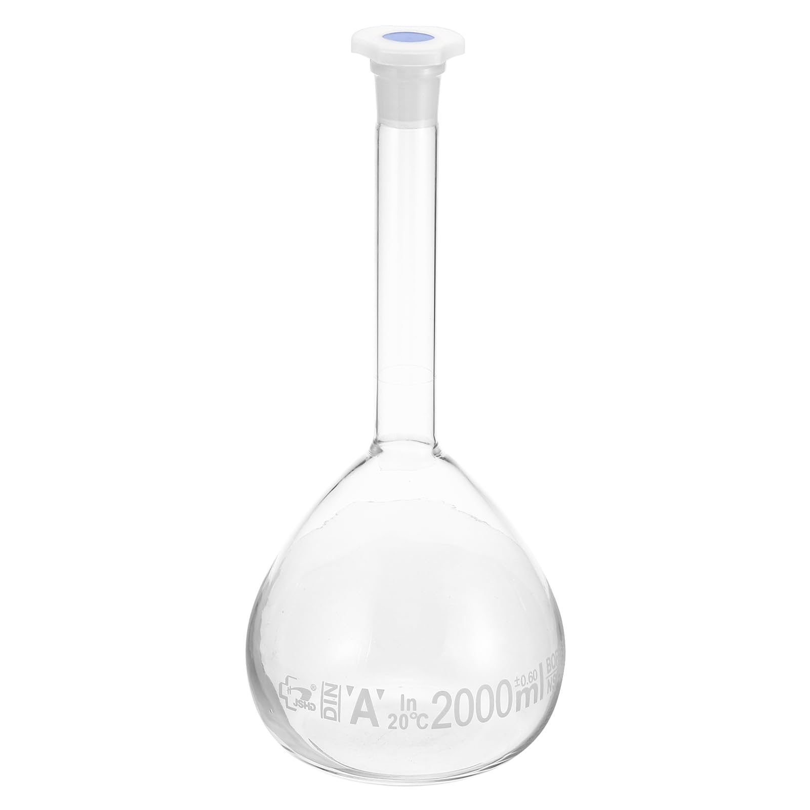 PATIKIL Matraccio Tarato 2000ml Matraccio Graduato 3.3 Vetro Borosilicato Graduato Volumetrico Misura Flacone con Spina Tappo Tolleranza 0.6ml per Laboratorio Esperimento Trasparente
