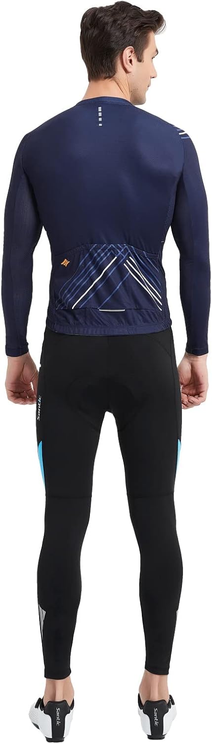 Santic Cycling Jersey Men's Long Sleeve Bike Reflective Full Zip Bicycle Shirts with Pockets
