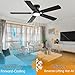 KNUN 52 inch Ceiling Fans with Lights, Black Low Profile Ceiling Fan with Remote Control and App, Double-sided Fan Blades, 3CCT Dimmable LED, Noiseless, Flush Mount Ceiling Fan for Bedroom, Patio.