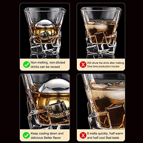 Dualshine 3 Pcs Large Round Whiskey Stones Spherical Reusable Stainless Steel Ice Cubes Golf Ball Whiskey Stones Balls Metal Ice Balls Gift Set For Red Wine Scotch Whiskey Bar Beer thumb #2