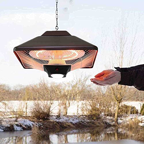 Heizung 2000 W Outdoor-Halogen-Elektro-Halogen-Elektro-Hängeheizgerät für Deckenmontage, schwarzes Quadrat mit LED-Licht, geeignet für Innen- und Außenheizung, Garten- und Terrassenheizung