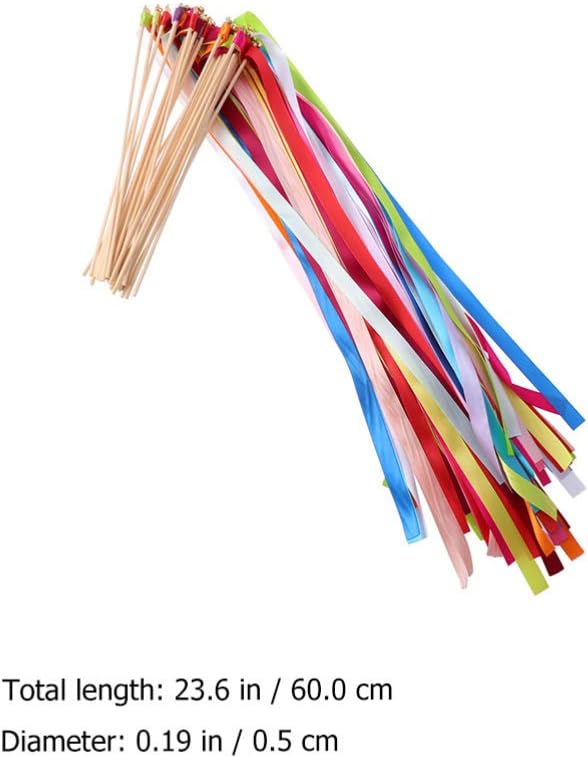 20Pcs Mix Color Ribbon Dancer Sticks with Bells Fairy Stick Wedding Streamers, Random Color, 60X0.5X0.5CM - Image 3