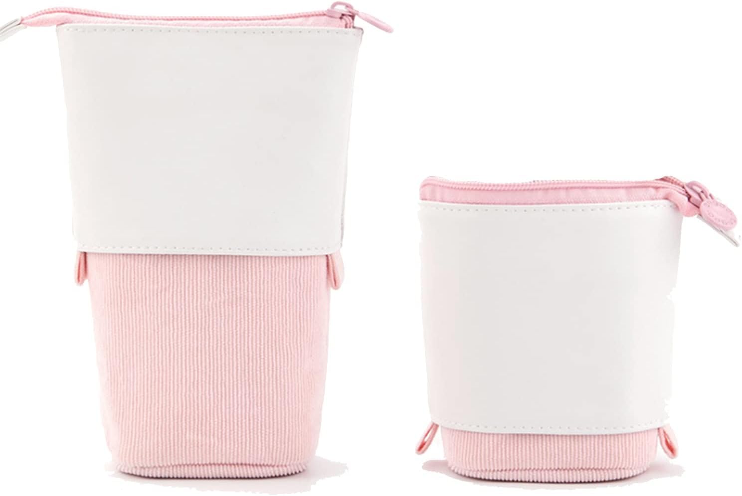 KIMHOME 1Pcs Upright Pencil Case, PU Corduroy Stand Up Pen Holder Canvas Fabric Portable Pen Holder Stationery Storage Box(Pink)
