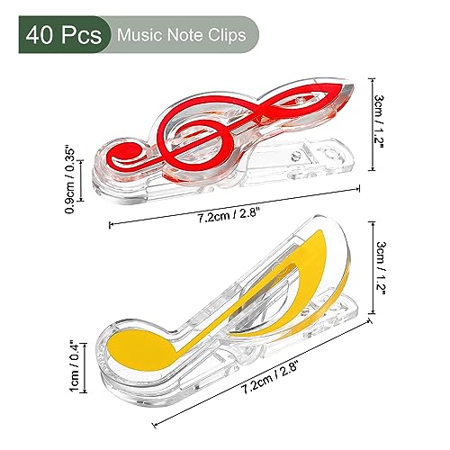 YOKIVE 40 Pcs Music Note Clips, Plastic Music Book Clip, Decoration and Marking, Great for Office/Piano Room (5 Colors, 2.8 x 1.2 Inch)