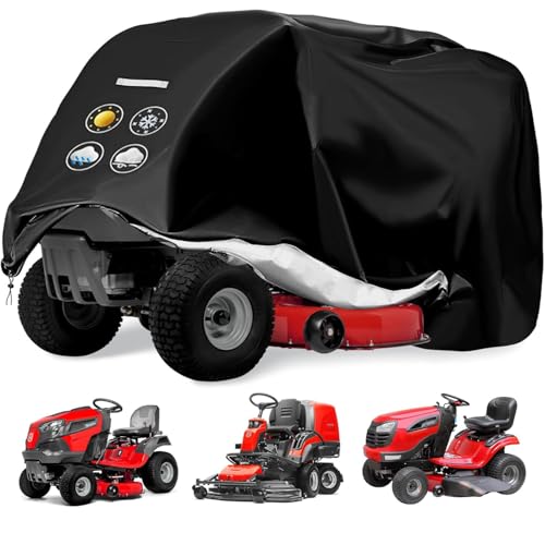 Riding Lawn Mower Cover - Riding Lawn Tractor Cover Outdoor Waterproof Heavy Duty 420D Anti-UV, Universal Fit Lawnmower Tractor Covers Up to 54' Decks, All Season Using, Lawnmower Covers for Outdoor