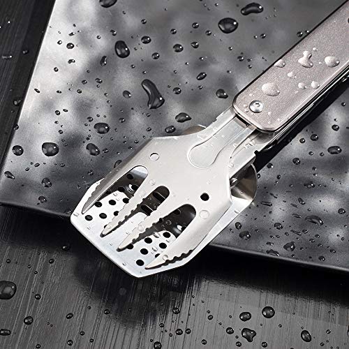 Roxon 4 in 1 Mini BBQ BBQ Combo Tool Set mit Spatel, Fork, Flip Flops und Bottle Opener für Hiking Camping Camping Grau