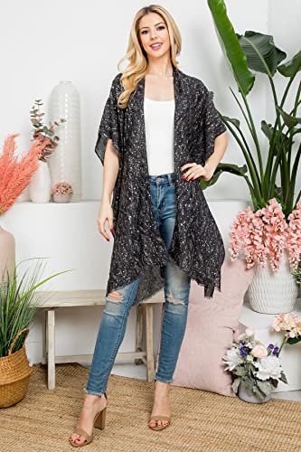 Image of RIAH FASHION Bohemian Sequin Glitter Shawl Wrap Poncho - Kimono Cardigan, Sparkly Metallic Mesh Scarf, Open Knit Crochet