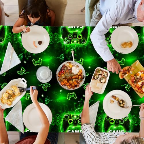 Image of 2Pcs Video Game Tablecloth,Video Game Birthday Party Supplies Neon Gaming Plastic Table Cover Game Level Up Table Decorations for Boys Girls Game Party