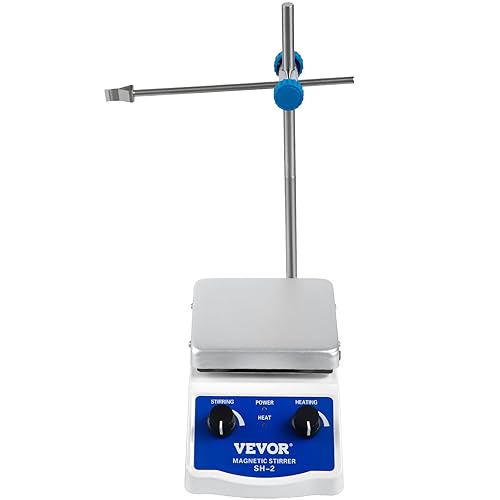 Miniatura 8 de VEVOR Agitador magnético SH-2, 0-2000 RPM, capacidad de mezcla de 33.8 fl oz, agitador magnético de laboratorio con soporte, potencia de