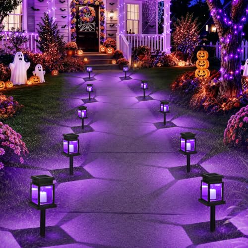 GIGALUMI 8 Pack Solar Halloween Lanterns Outdoor, Candle Lights with Stakes - image 2